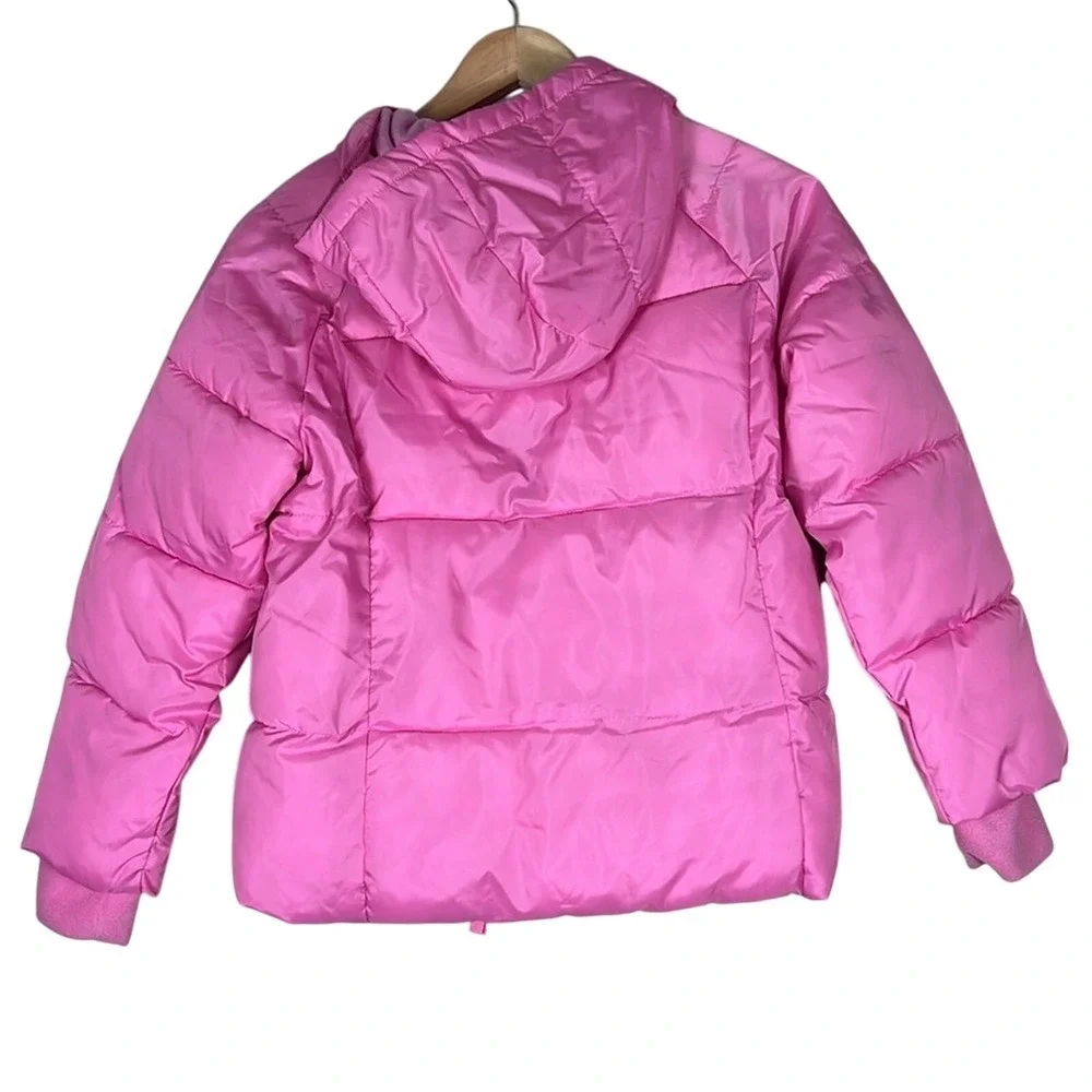 Swiss Tech Puffer Solid Jacket Pink Winter Hooded Fleece Lined Size L (10-12)